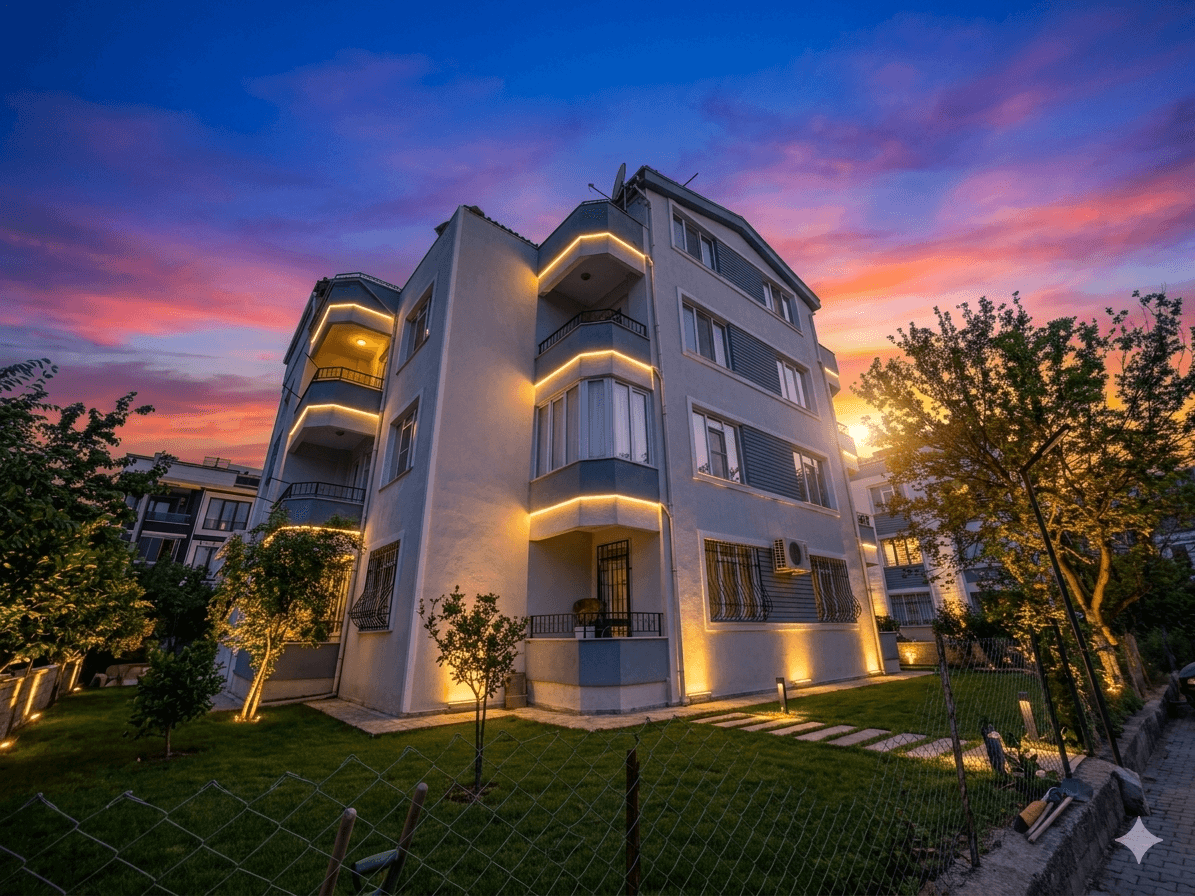Akçay'da Satılık 3+1 Daire, Ön Cephe, Bahçeli, 3 Balkonlu